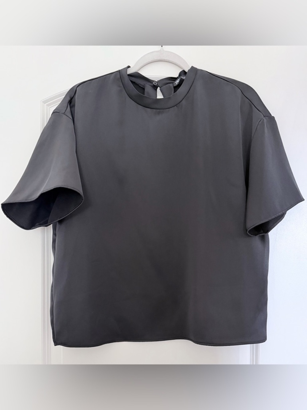 NWT Zara Satin Black Short Sleeve Blouse